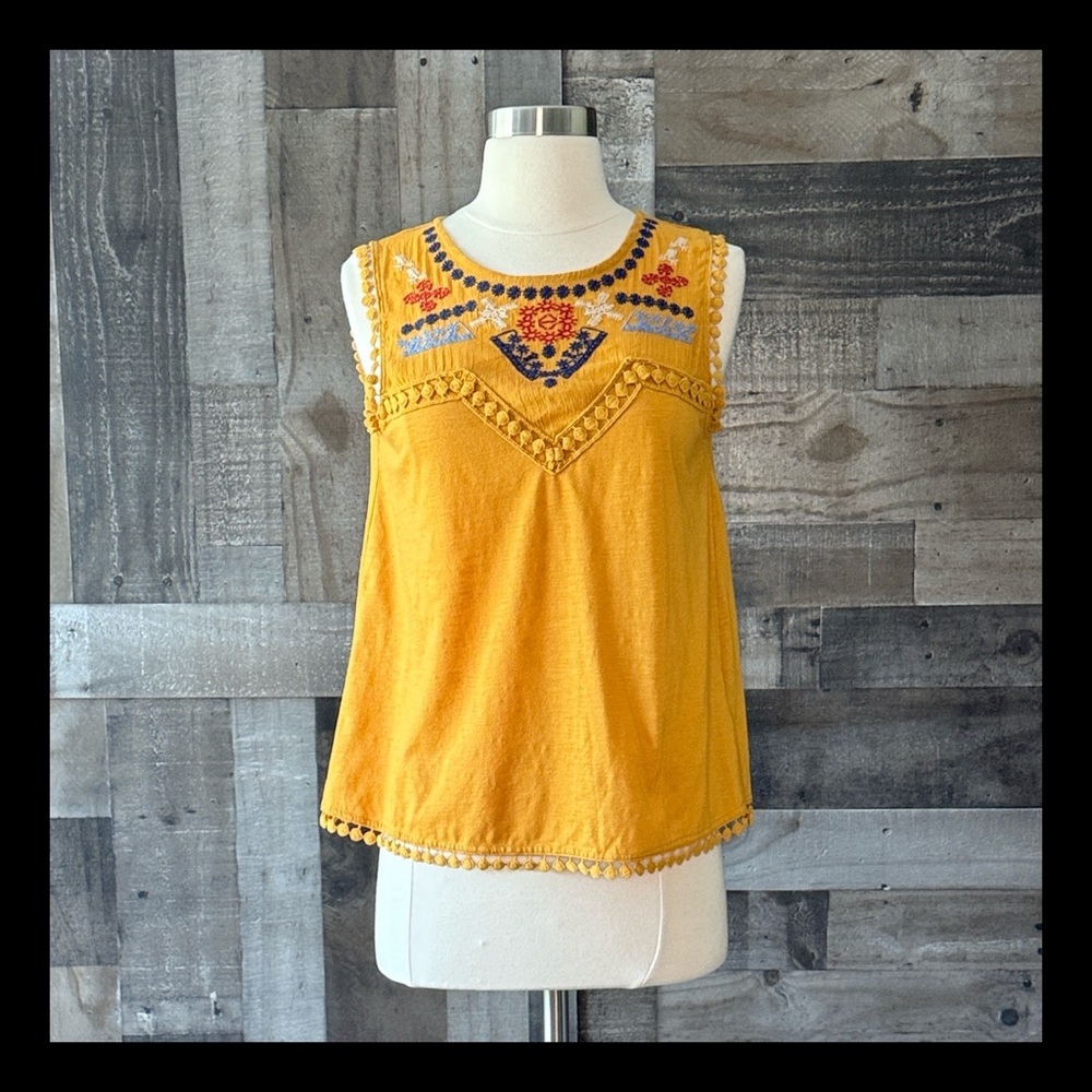 Embroidered yellow sleeveless top small boho western coastal cowgirl Yellowstone